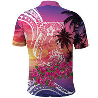 Guam Latte Stone with Map Polo Shirt Bougainvillea Beach Sunset