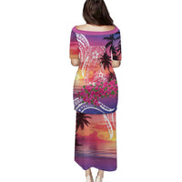 Guam Latte Stone with Map Puletasi Bougainvillea Beach Sunset