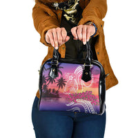 Guam Latte Stone with Map Shoulder Handbag Bougainvillea Beach Sunset