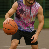 Guam Latte Stone with Map Sleeveless Hoodie Bougainvillea Beach Sunset - Polynesian Pride