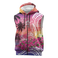 Guam Latte Stone with Map Sleeveless Zip Hoodie Bougainvillea Beach Sunset LT9 Sunset - Polynesian Pride