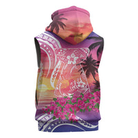 Guam Latte Stone with Map Sleeveless Zip Hoodie Bougainvillea Beach Sunset LT9 - Polynesian Pride