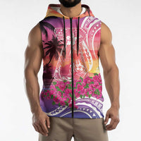 Guam Latte Stone with Map Sleeveless Zip Hoodie Bougainvillea Beach Sunset LT9 - Polynesian Pride