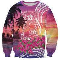 Guam Latte Stone with Map Sweatshirt Bougainvillea Beach Sunset