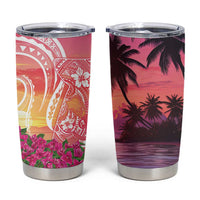 Guam Latte Stone with Map Tumbler Cup Bougainvillea Beach Sunset