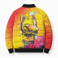 Papua New Guinea Cultural Tropical Flowers Bomber Puffer Jacket - Polynesian Pride