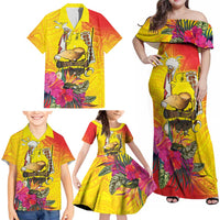 Papua New Guinea Cultural Tropical Flowers Family Matching Off Shoulder Maxi Dress and Hawaiian Shirt