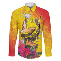 Papua New Guinea Cultural Tropical Flowers Family Matching Off Shoulder Maxi Dress and Hawaiian Shirt