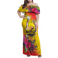 Papua New Guinea Cultural Tropical Flowers Family Matching Off Shoulder Maxi Dress and Hawaiian Shirt