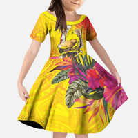 Papua New Guinea Cultural Tropical Flowers Kid Short Sleeve Dress LT9 KID Gold - Polynesian Pride