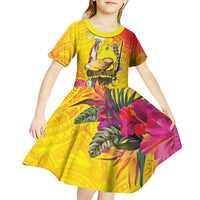 Papua New Guinea Cultural Tropical Flowers Kid Short Sleeve Dress LT9 - Polynesian Pride