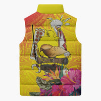 Papua New Guinea Cultural Tropical Flowers Sleeveless Puffer Jacket - Polynesian Pride