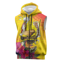 Papua New Guinea Cultural Tropical Flowers Sleeveless Zip Hoodie LT9 Gold - Polynesian Pride