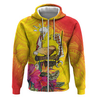 Papua New Guinea Cultural Tropical Flowers Zip Hoodie LT9 Zip Hoodie Gold - Polynesian Pride