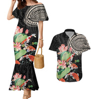 Personalized Japanese Koi Fish Couples Matching Mermaid Dress and Hawaiian Shirt with Polynesian Pattern LT9 Black - Polynesian Pride
