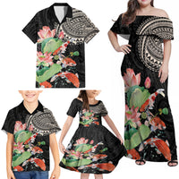 Personalized Japanese Koi Fish Family Matching Off Shoulder Maxi Dress and Hawaiian Shirt with Polynesian Pattern LT9 - Polynesian Pride