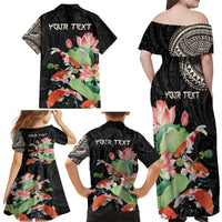 Personalized Japanese Koi Fish Family Matching Off Shoulder Maxi Dress and Hawaiian Shirt with Polynesian Pattern LT9 - Polynesian Pride