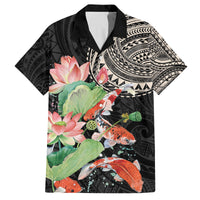 Personalized Japanese Koi Fish Family Matching Off Shoulder Maxi Dress and Hawaiian Shirt with Polynesian Pattern LT9 Dad's Shirt - Short Sleeve Black - Polynesian Pride