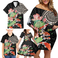 Personalized Japanese Koi Fish Family Matching Off Shoulder Short Dress and Hawaiian Shirt with Polynesian Pattern LT9 - Polynesian Pride