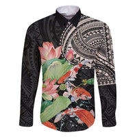 Personalized Japanese Koi Fish Family Matching Off Shoulder Short Dress and Hawaiian Shirt with Polynesian Pattern LT9 Dad's Shirt - Long Sleeve Black - Polynesian Pride