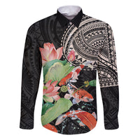 Personalized Japanese Koi Fish Family Matching Puletasi and Hawaiian Shirt with Polynesian Pattern LT9 Dad's Shirt - Long Sleeve Black - Polynesian Pride