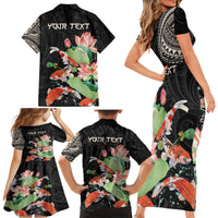 Personalized Japanese Koi Fish Family Matching Short Sleeve Bodycon Dress and Hawaiian Shirt with Polynesian Pattern LT9 - Polynesian Pride