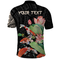 Personalized Japanese Koi Fish Polo Shirt with Polynesian Pattern