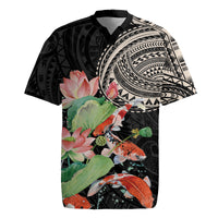 Personalized Japanese Koi Fish Rugby Jersey with Polynesian Pattern
