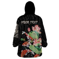 Personalized Japanese Koi Fish Wearable Blanket Hoodie with Polynesian Pattern LT9 - Polynesian Pride