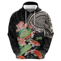 Personalized Japanese Koi Fish Zip Hoodie with Polynesian Pattern