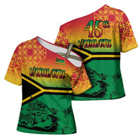 Hapi 45th Indipendens Dei Vanuatu Cross Shoulder Shirt Yumi 1980 with Vanuatuan Beach Landscape LT9 - Polynesian Pride