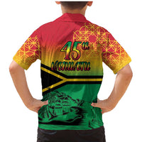 Hapi 45th Indipendens Dei Vanuatu Family Matching Mermaid Dress and Hawaiian Shirt Yumi 1980 with Vanuatuan Beach Landscape