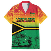 Hapi 45th Indipendens Dei Vanuatu Family Matching Off The Shoulder Long Sleeve Dress and Hawaiian Shirt Yumi 1980 with Vanuatuan Beach Landscape