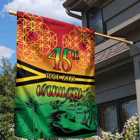 Hapi 45th Indipendens Dei Vanuatu Garden Flag Yumi 1980 with Vanuatuan Beach Landscape