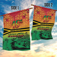 Hapi 45th Indipendens Dei Vanuatu Garden Flag Yumi 1980 with Vanuatuan Beach Landscape