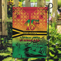 Hapi 45th Indipendens Dei Vanuatu Garden Flag Yumi 1980 with Vanuatuan Beach Landscape