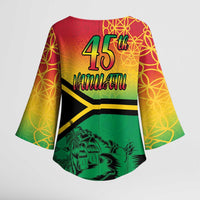 Hapi 45th Indipendens Dei Vanuatu Kimono Sleeve Blouse Yumi 1980 with Vanuatuan Beach Landscape LT9 - Polynesian Pride