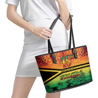 Hapi 45th Indipendens Dei Vanuatu Leather Tote Bag Yumi 1980 with Vanuatuan Beach Landscape