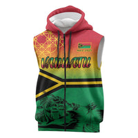Hapi 45th Indipendens Dei Vanuatu Sleeveless Zip Hoodie Yumi 1980 with Vanuatuan Beach Landscape LT9 Red - Polynesian Pride