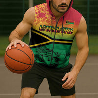 Hapi 45th Indipendens Dei Vanuatu Sleeveless Zip Hoodie Yumi 1980 with Vanuatuan Beach Landscape LT9 - Polynesian Pride