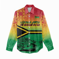 Hapi 45th Indipendens Dei Vanuatu Women Casual Shirt Yumi 1980 with Vanuatuan Beach Landscape