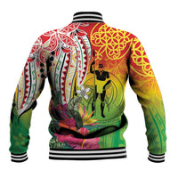 Vanuatu 45th Anniversary Baseball Jacket Polynesian with Sand Drawing Pattern LT9 - Polynesian Pride