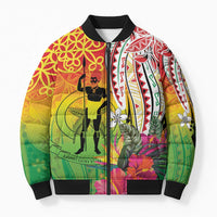 Vanuatu 45th Anniversary Bomber Puffer Jacket Polynesian with Sand Drawing Pattern LT9 Unisex Red - Polynesian Pride