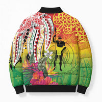 Vanuatu 45th Anniversary Bomber Puffer Jacket Polynesian with Sand Drawing Pattern LT9 - Polynesian Pride