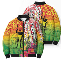 Vanuatu 45th Anniversary Bomber Puffer Jacket Polynesian with Sand Drawing Pattern LT9 - Polynesian Pride