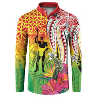 Vanuatu 45th Anniversary Button Sweatshirt Polynesian with Sand Drawing Pattern LT9 Red - Polynesian Pride
