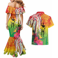 Vanuatu 45th Anniversary Couples Matching Mermaid Dress and Hawaiian Shirt Polynesian with Sand Drawing Pattern LT9 - Polynesian Pride