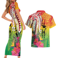 Vanuatu 45th Anniversary Couples Matching Short Sleeve Bodycon Dress and Hawaiian Shirt Polynesian with Sand Drawing Pattern LT9 - Polynesian Pride