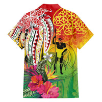 Vanuatu 45th Anniversary Family Matching Long Sleeve Bodycon Dress and Hawaiian Shirt Polynesian with Sand Drawing Pattern
