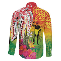 Vanuatu 45th Anniversary Family Matching Long Sleeve Bodycon Dress and Hawaiian Shirt Polynesian with Sand Drawing Pattern